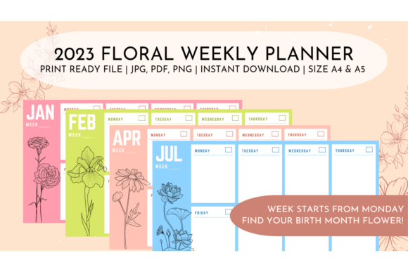 Download Birthday Flowers Weekly Planner 2023 - Flowers Collection
